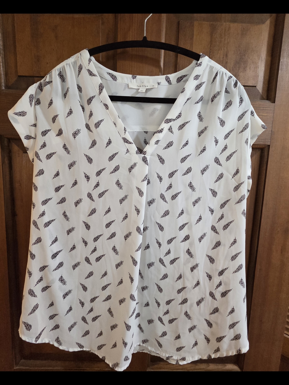 fun 2 fun Cream Blouse with Black Feather Print